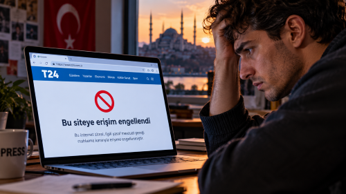 gebruiker die de geblokkeerde Turkse nieuwswebsite T24 probeert te bezoeken